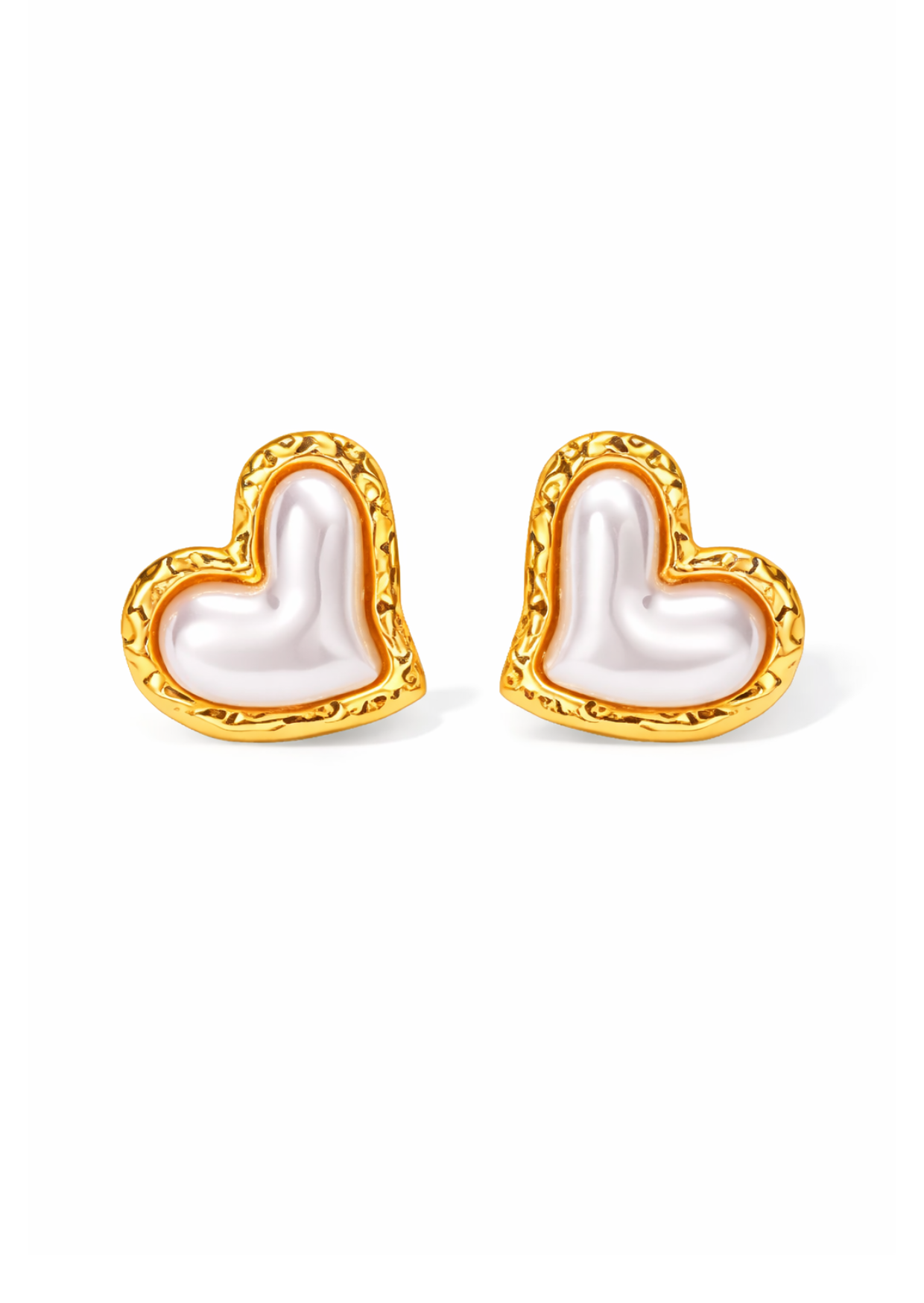 Aretes corazón perla inflado acero inoxidable