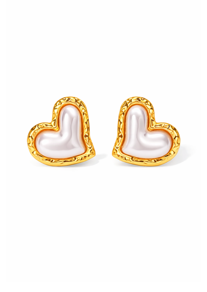 Aretes corazón perla inflado acero inoxidable