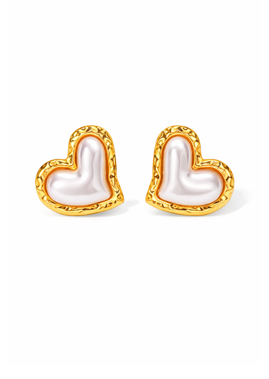 Aretes corazón perla inflado acero inoxidable