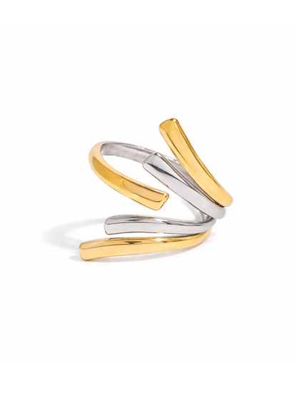 Anillo wrap dorado & plateado acero inoxidable