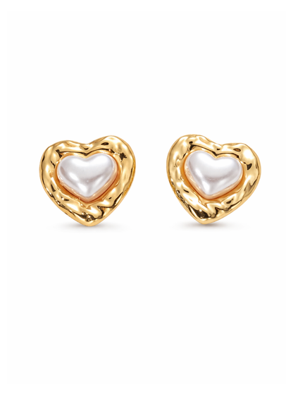 Aretes corazón perla moderno acero inoxidable