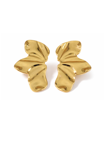 Aretes hojas doradas minimalistas acero inoxidable
