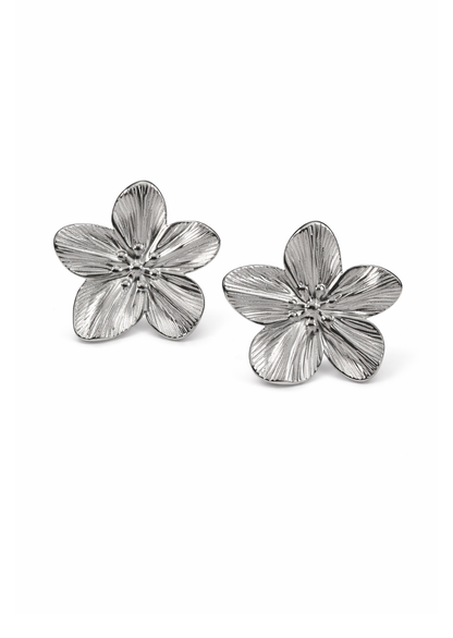 Aretes flor estilo clásico plateado acero inoxidable