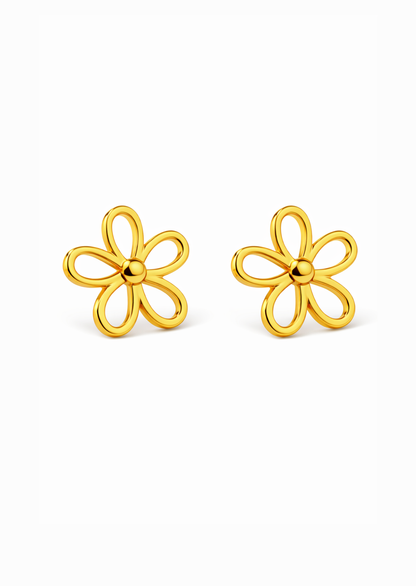 Aretes flor calada dorada acero inoxidable