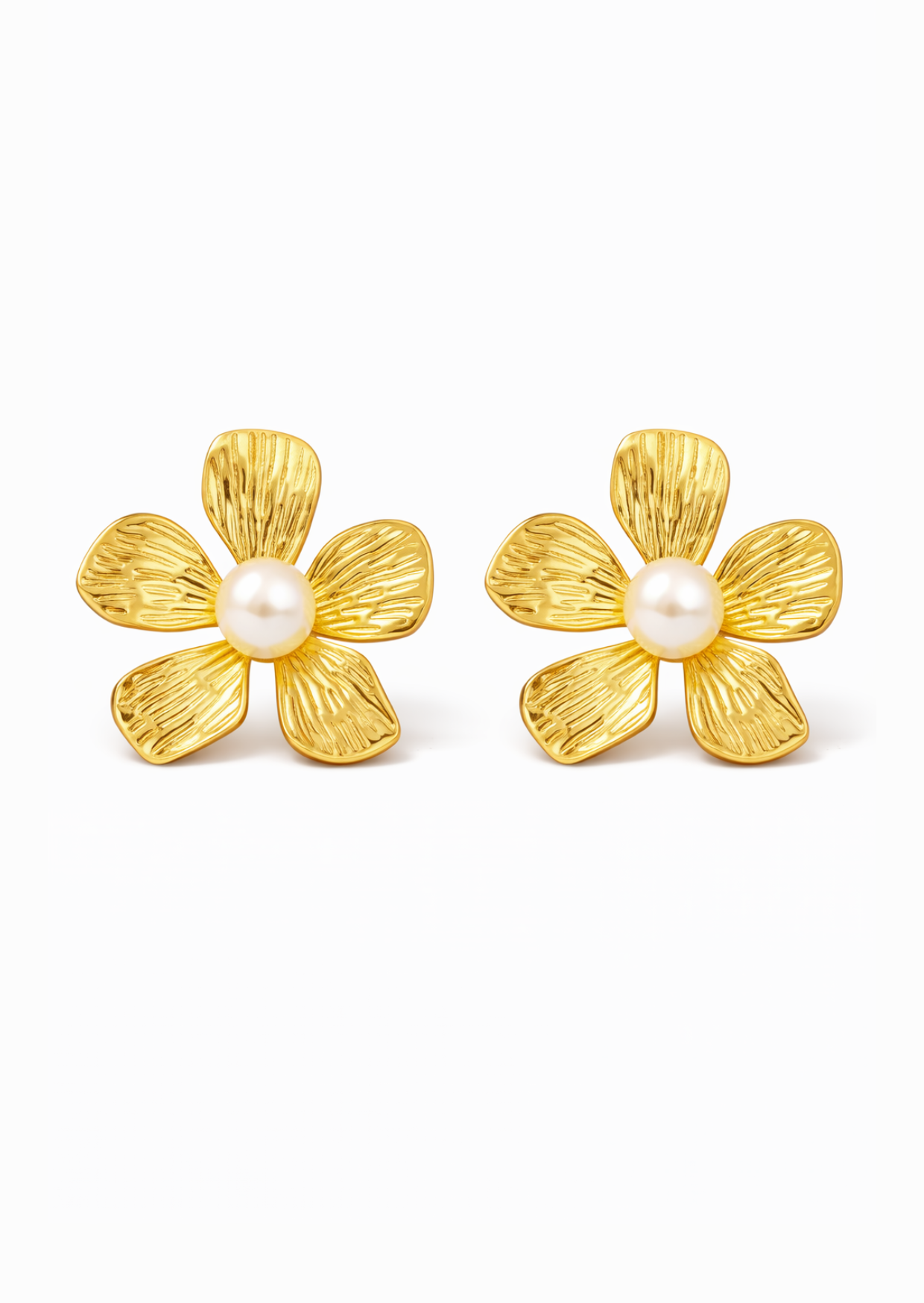 Aretes flor 5 pétalos con perla acero inoxidable