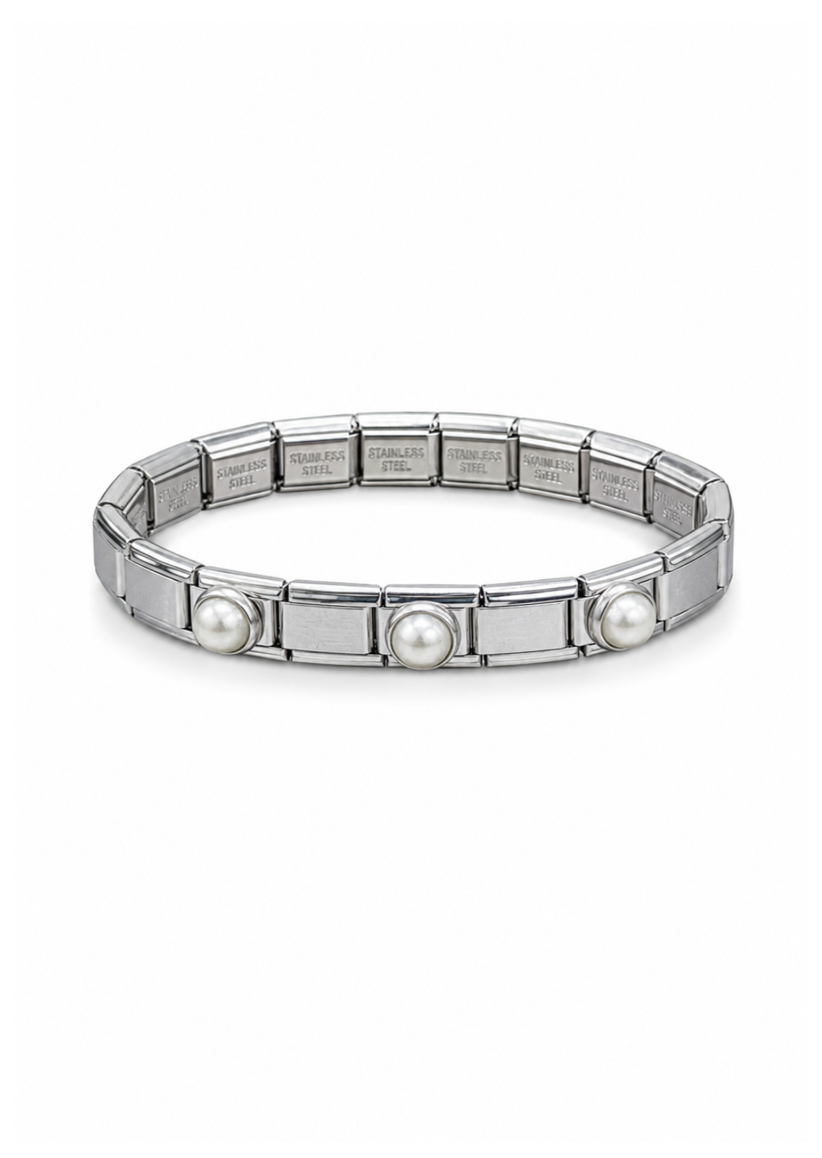 Italian bracelet plateada con perlas acero inoxidable