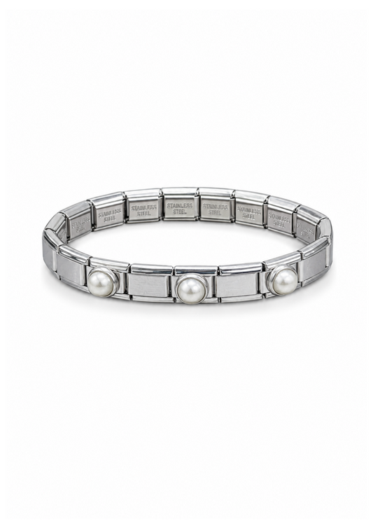 Italian bracelet plateada con perlas acero inoxidable