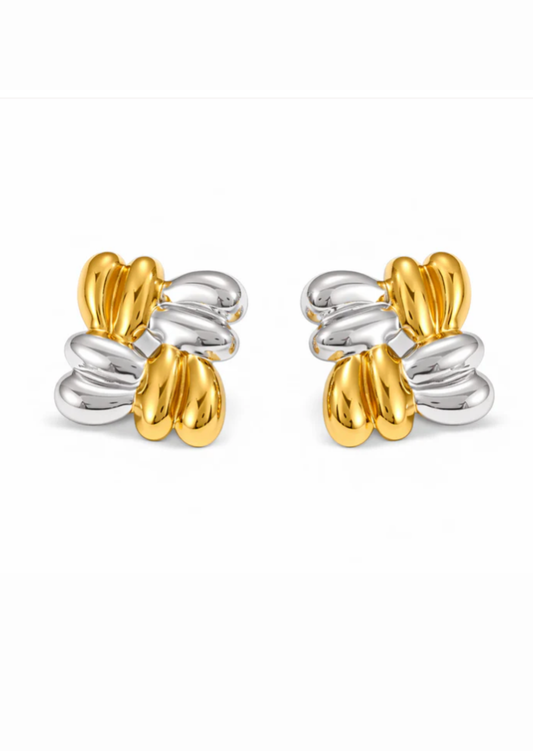 Aretes flores bicolor acero inoxidable