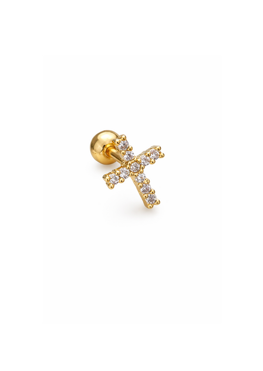 Piercing cruz con zirconias acero inoxidable