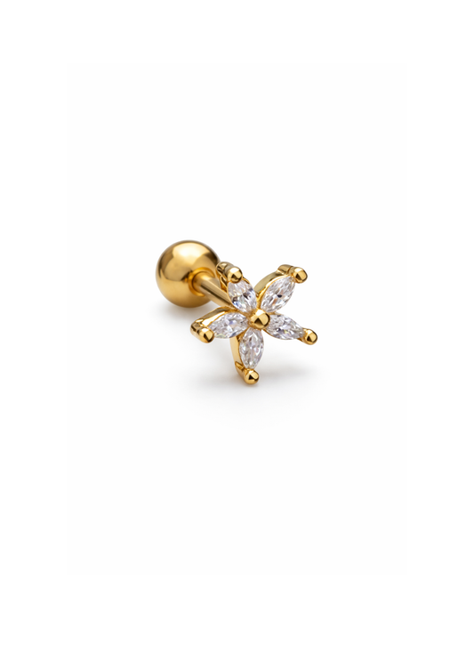 Piercing flor marquise con zirconias acero inoxidable