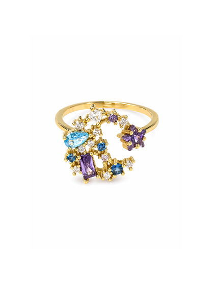 Anillo luna zirconias colores brillante chapa de oro