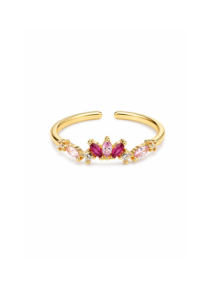 Anillo ajustable corona rosa con zirconias chapa de oro