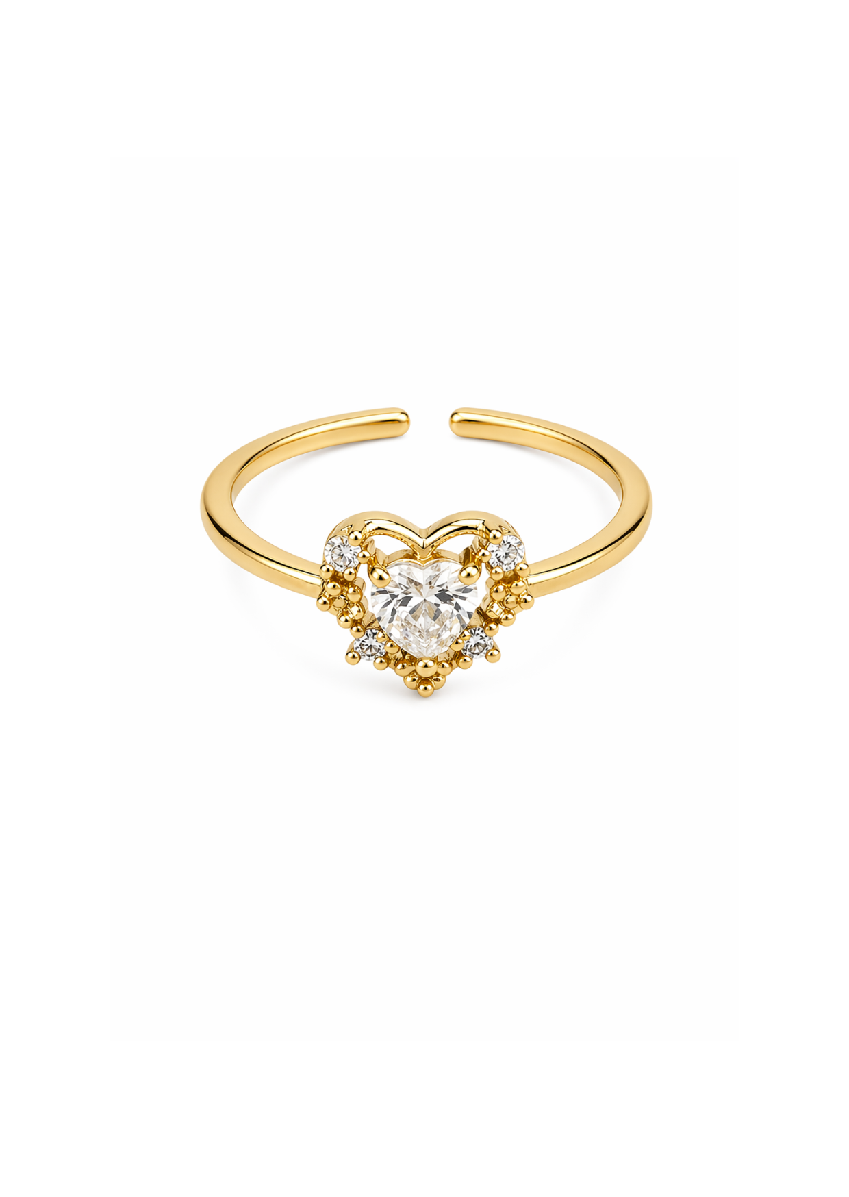 Anillo ajustable corazón solitario con zirconias chapa de oro