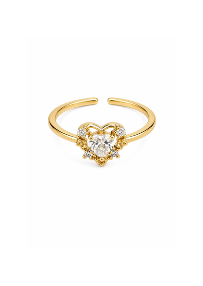 Anillo ajustable corazón solitario con zirconias chapa de oro