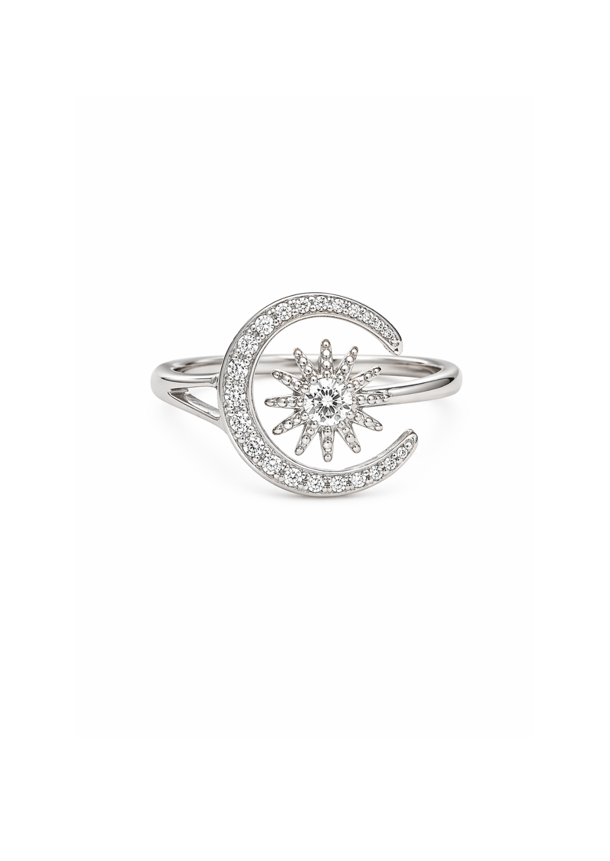 Anillo estrella y sol plateado chapa de oro