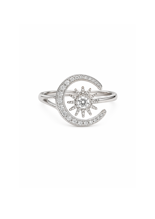 Anillo estrella y sol plateado chapa de oro