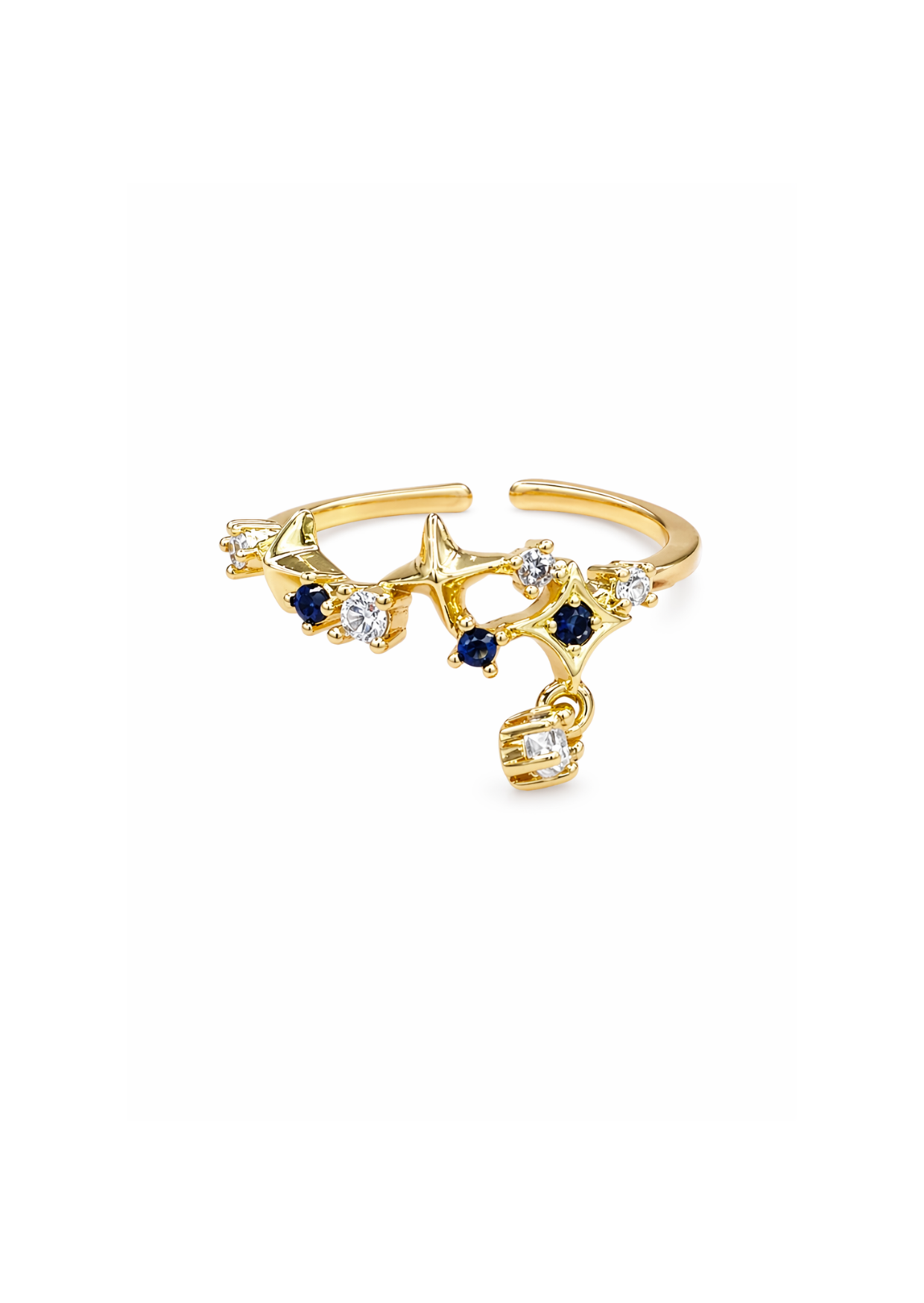 Anillo ajustable estrellas con dije colgante zirconias chapa de oro