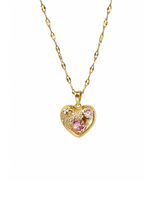 Collar corazón floral con zirconias acero inoxidable
