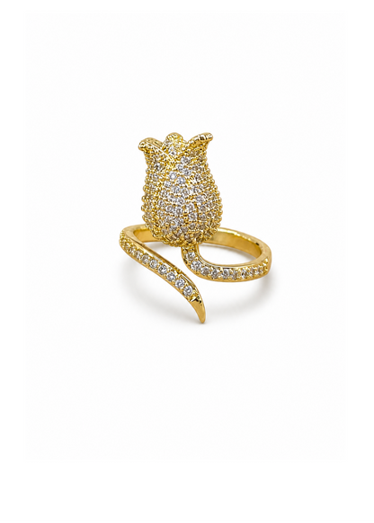 Anillo tulipan con zirconias chapa de oro