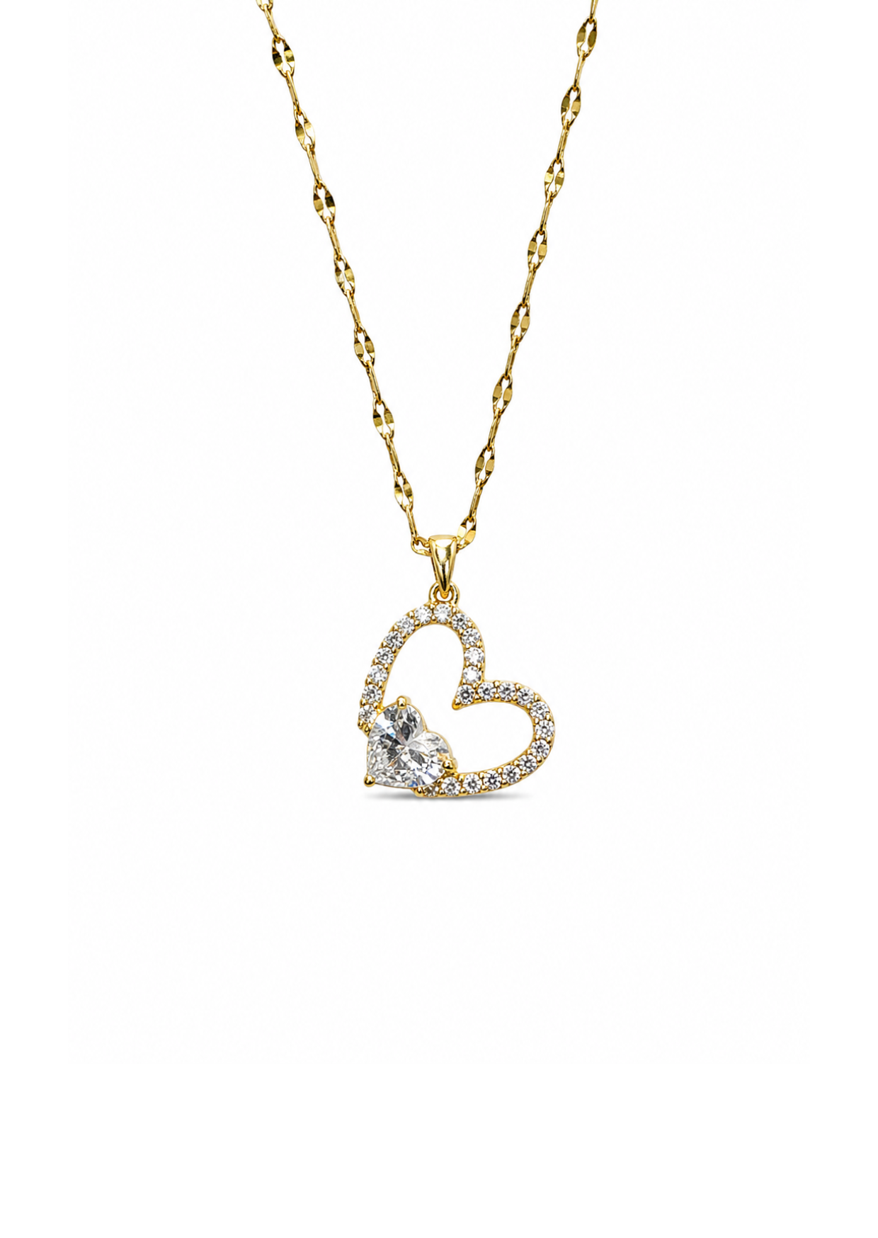 Collar corazón doble brillante acero inoxidable