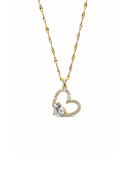 Collar corazón doble brillante acero inoxidable