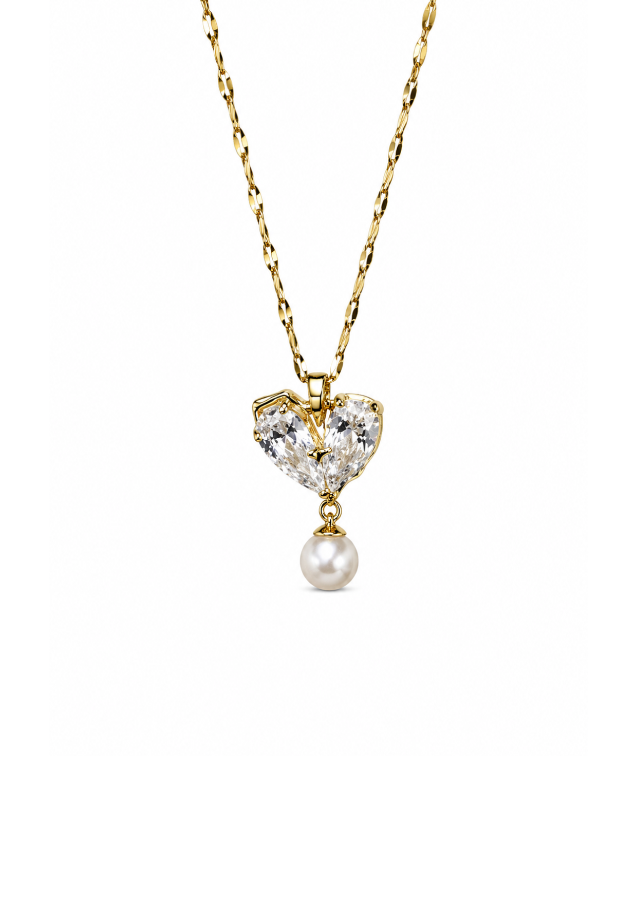 Collar corazón con perla colgante acero inoxidable