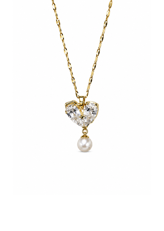 Collar corazón con perla colgante acero inoxidable
