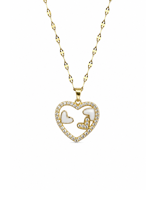 Collar corazón con corazones acero inoxidable con zirconias
