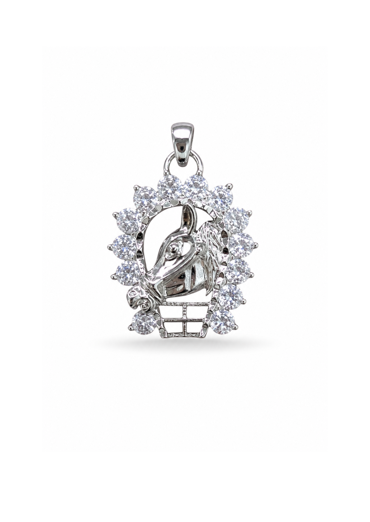 Dije caballo imperial con zirconias plateado acero inoxidable