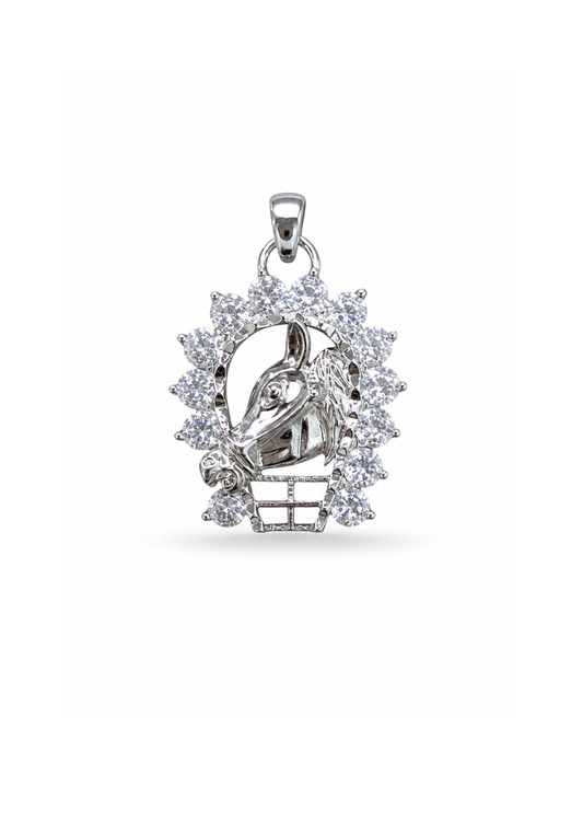 Dije caballo imperial con zirconias plateado acero inoxidable