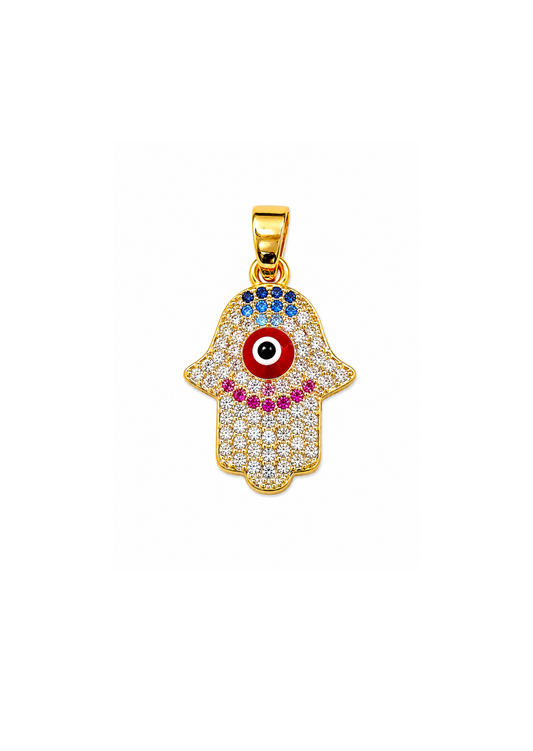 Dije mano de Fatima con zirconias acero inoxidable