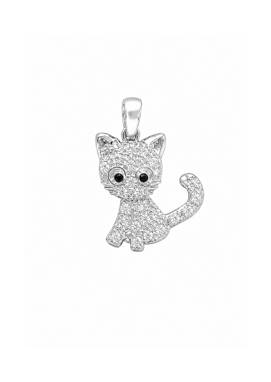 Dije gato con zirconias plateado acero inoxidable