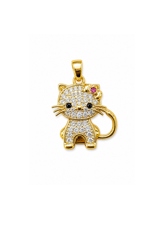 Dije gato con zirconias acero inoxidable