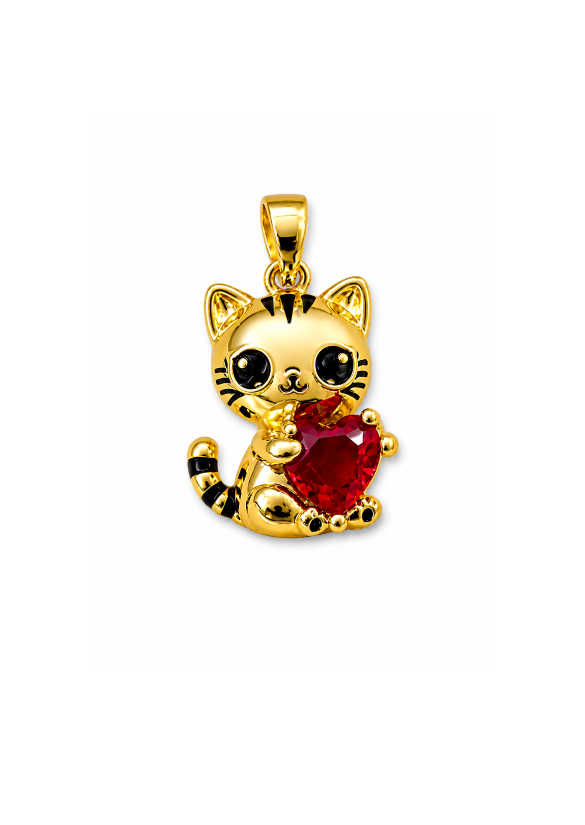 Dije gato con corazón acero inoxidable