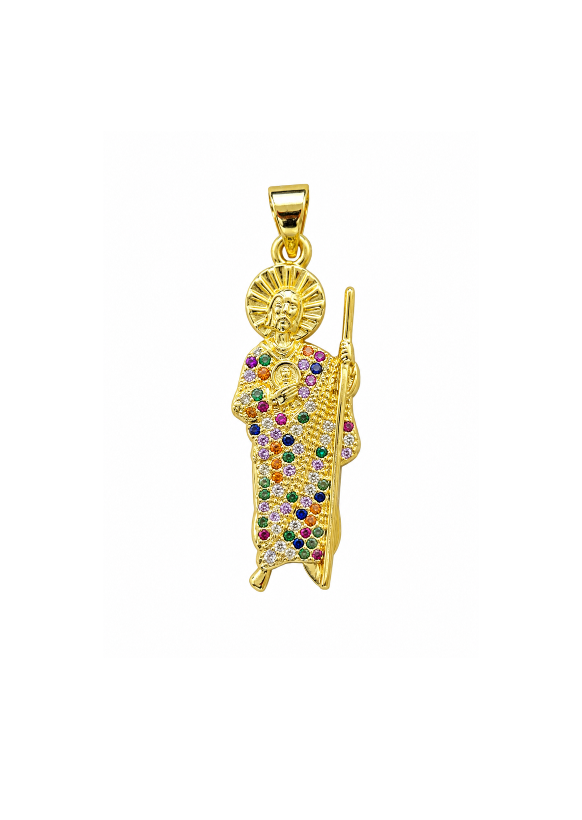 Dije san Judas Tadeo con zirconias de colores acero inoxidable