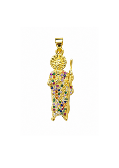 Dije san Judas Tadeo con zirconias de colores acero inoxidable