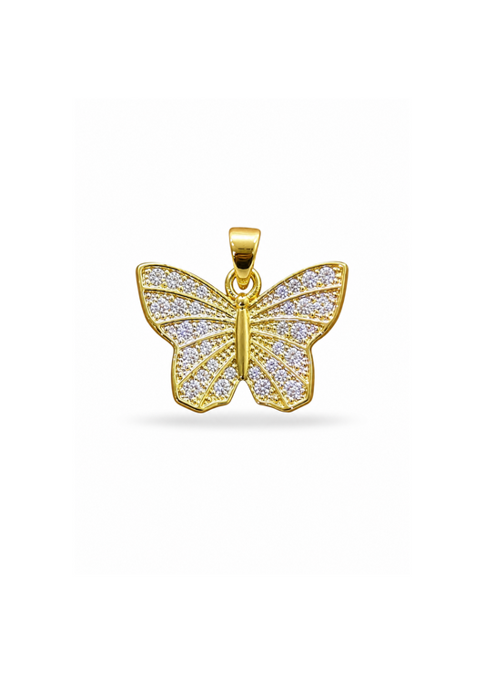 Dije mariposa con zirconias dorada acero inoxidable