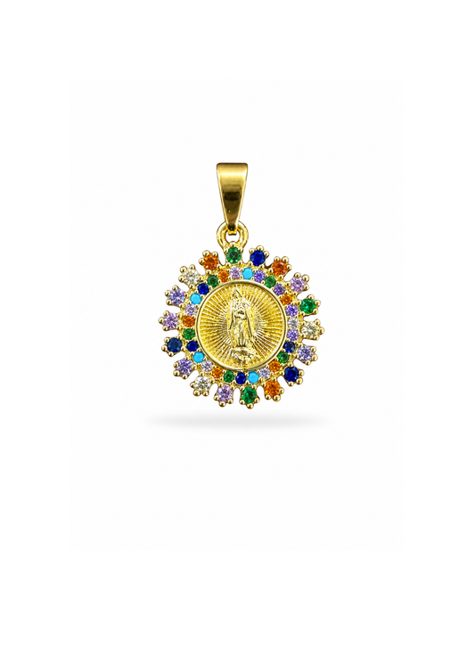 Dije medalla redondo virgen de Guadalupe colores acero inoxidable