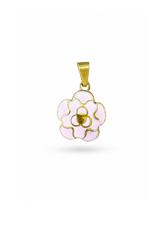Dije flor de camelia esmaltada acero inoxidable