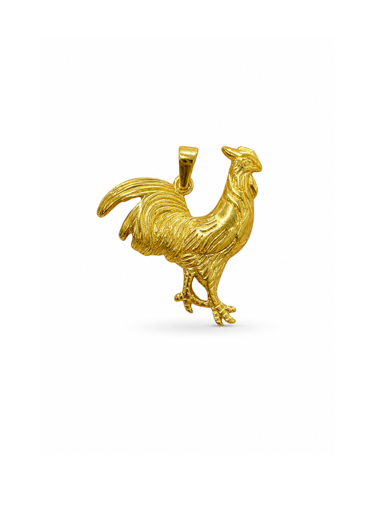 Dije gallo grande liso dorado acero inoxidable