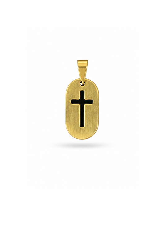 Dije placa militar con cruz acero inoxidable