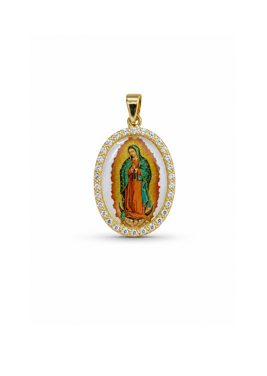 Dije medalla virgen de Guadalupe color acero inoxidable