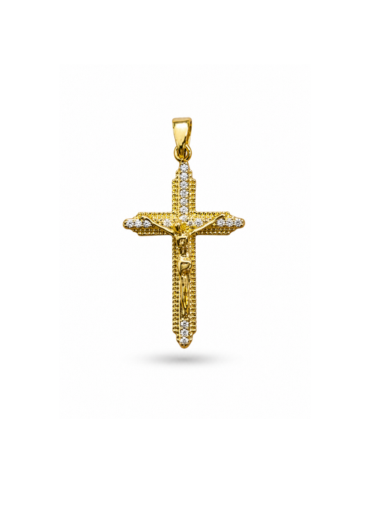 Dije Crucifijo estilizado con zirconias acero inoxidable