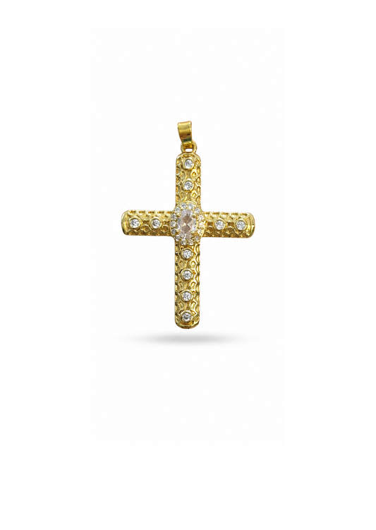 Dije cruz estilo bizantino con zirconias acero inoxidable