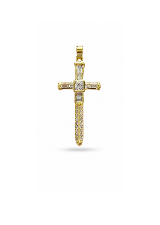 Dije Cruz-Espada con zirconias acero inoxidable