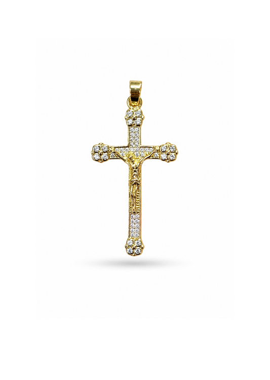 Dije crucifijo floral con zirconias acero inoxidable