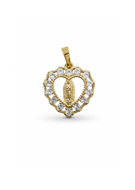 Dije corazón guadalupe zirconias acero inoxidable