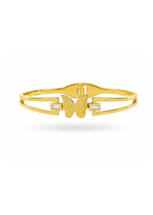 Brazalete calado mariposa con piedra baguete acero inoxidable