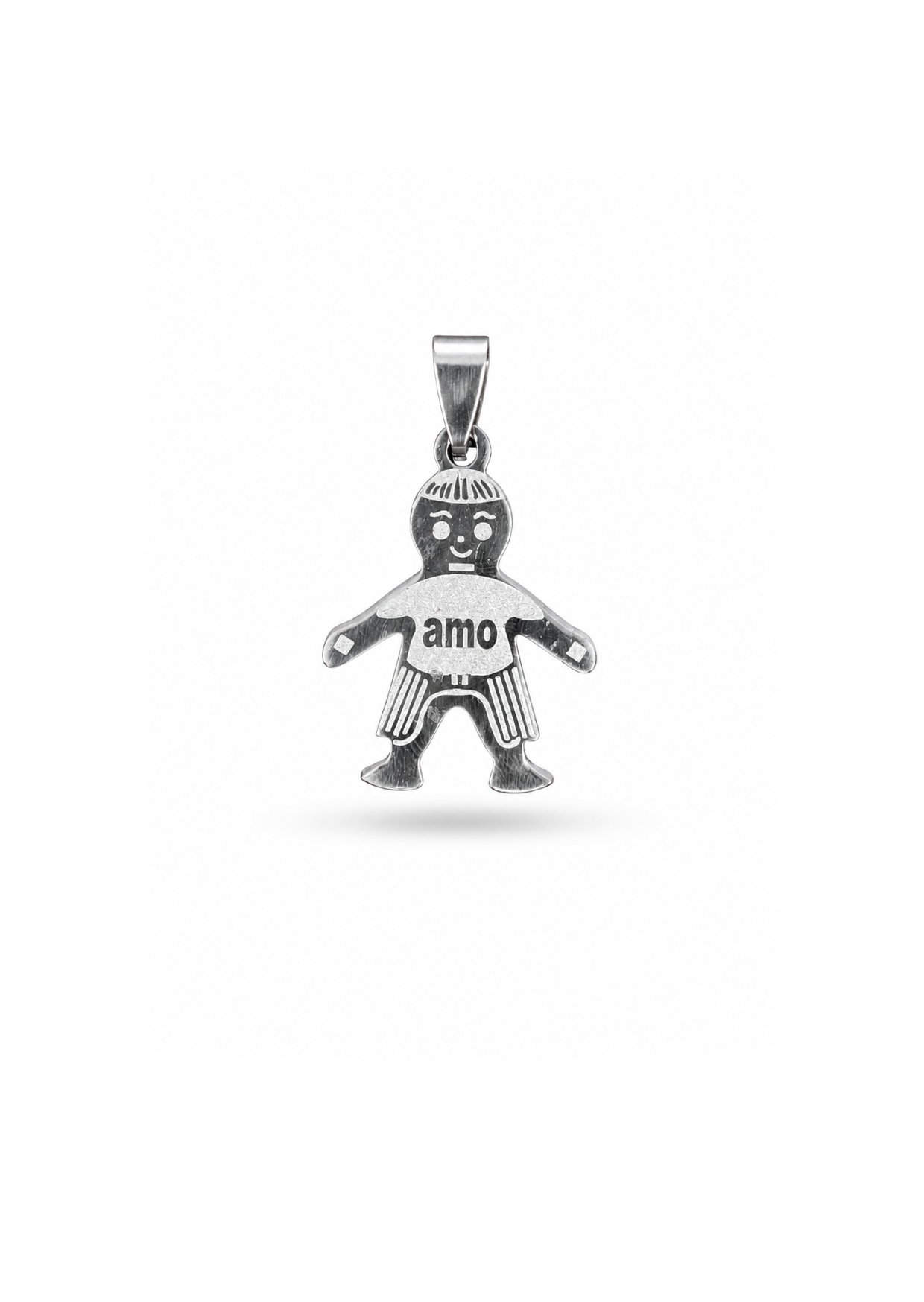 Dije niño liso plateado acero inoxidable