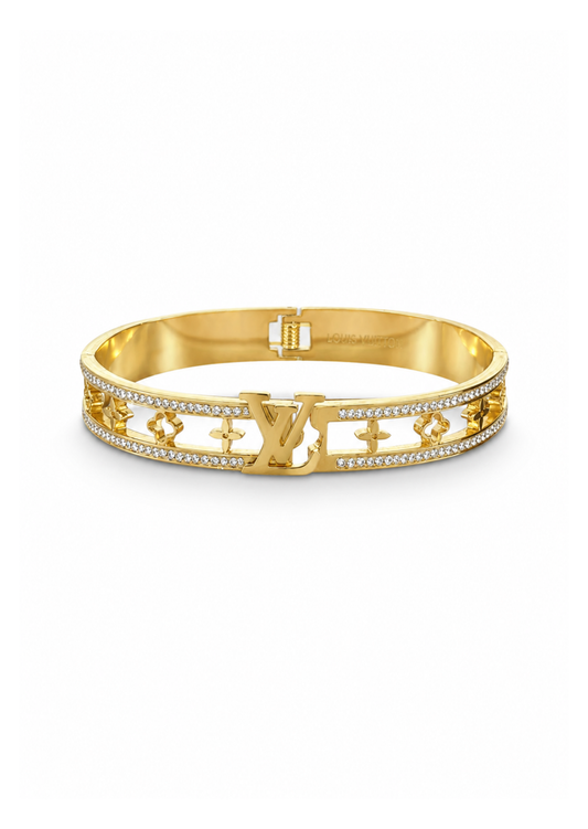 Brazalete logo LV con pedrería acero inoxidable